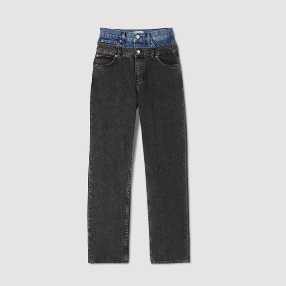 Sandro TWO-TONE DOUBLE-WAISTED JEANS - Picture 3 of 4